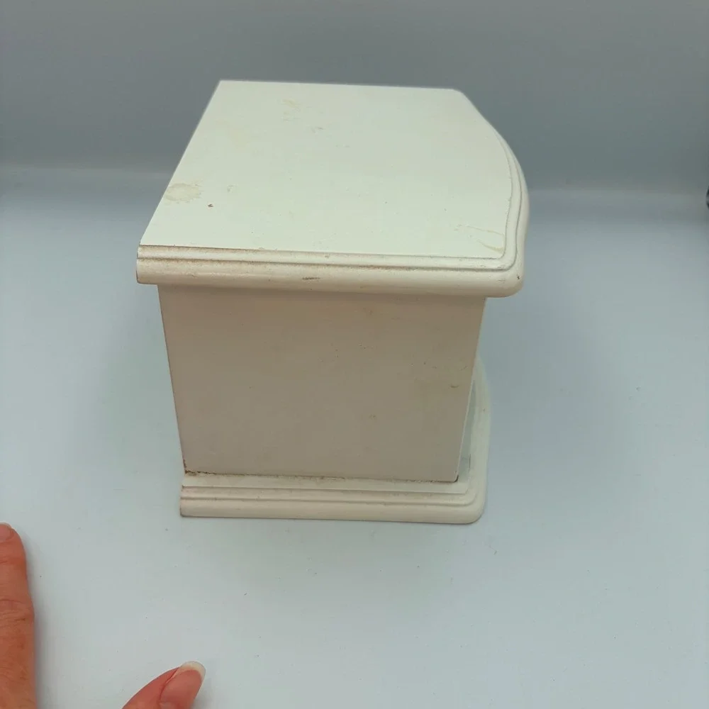 Vintage White Wooden Ballerina Musical Jewelry Box Wind Up Dresser Style